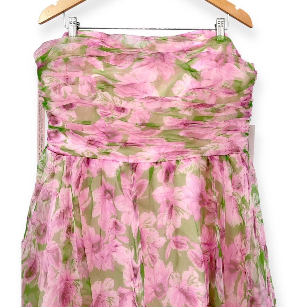 NWT Mac Duggal Pink Floral Strapless Chiffon Gown W/ Ruffle Detail $598 Size 14 - Picture 8 of 16
